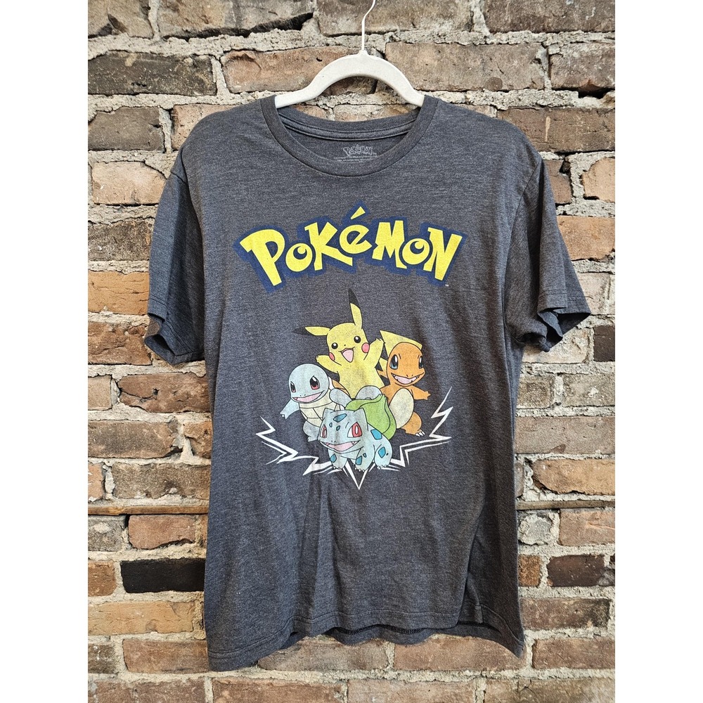 Pokemon Shirt Mens‎ Medium Gray Pikachu Squirtle Charmander Bulbasaur Tee Anime
